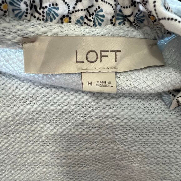 Loft Women's Size Medium Mosaic Boucle Mixed Media Sweatshirt Blue boho - Picture 3 of 13